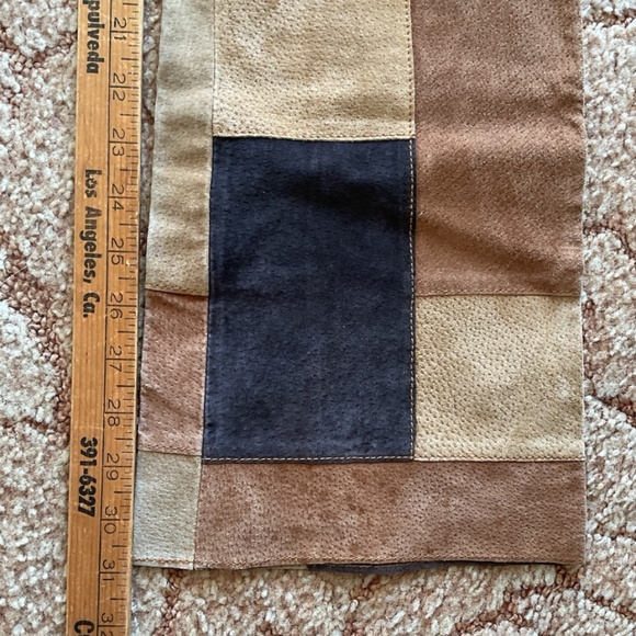 MISDEMEANOR Women's 7/8 Brown Beige Black Leather Patchwork Boho Hippie Pants - Picture 12 of 12